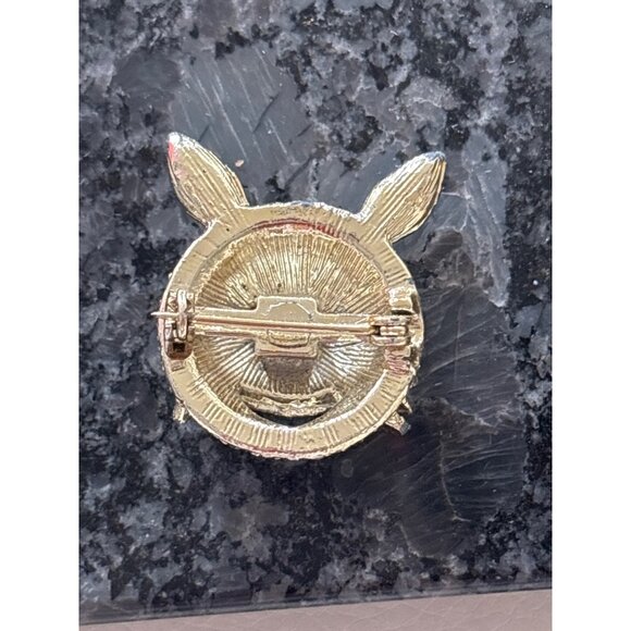 Gold-Tone Rabbit Face or Cat Brooch With Rhinestones & Red Gem Eyes Sparkles - Picture 7 of 10